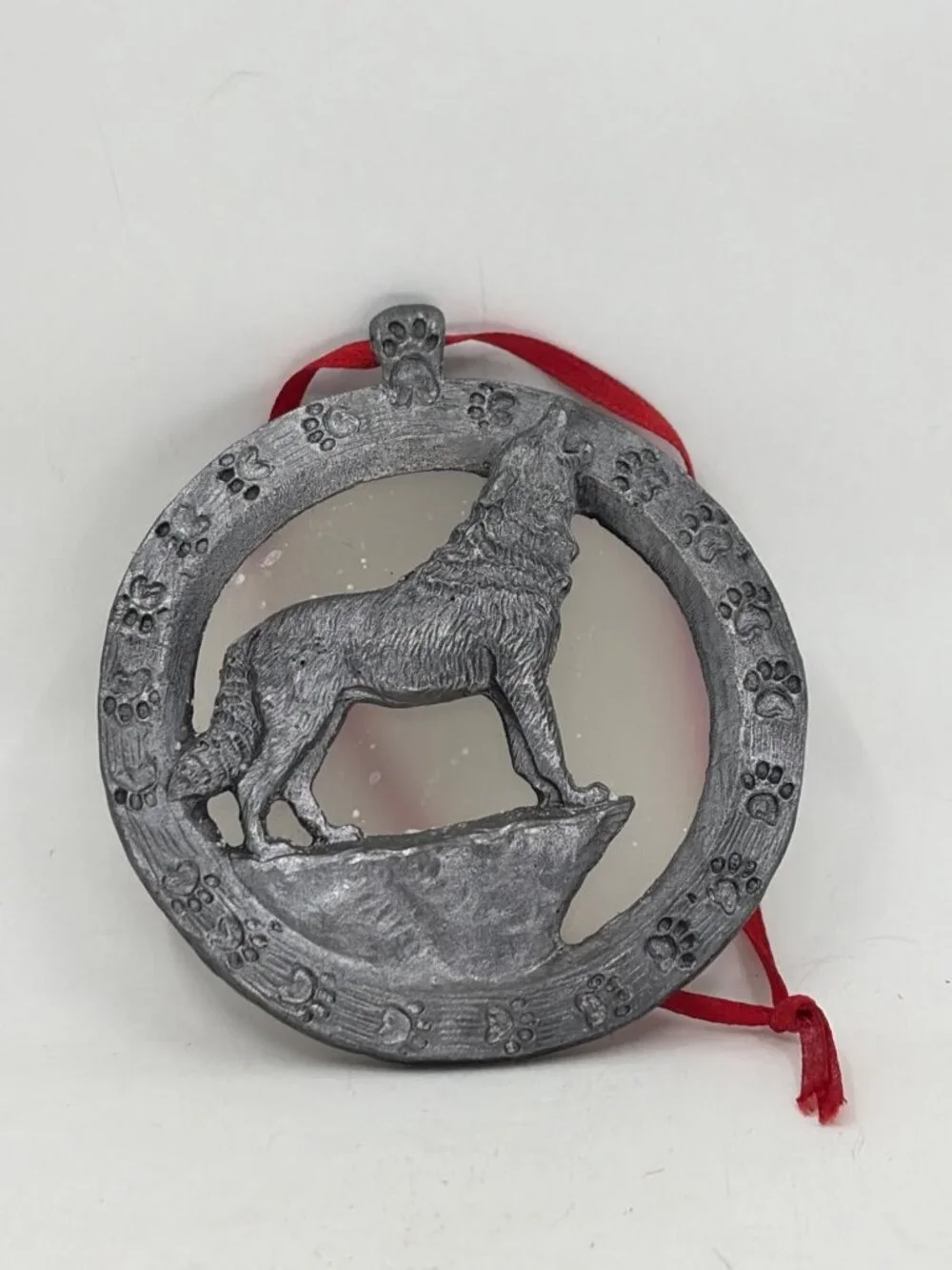 Vintage Ricker Pewter Wolf Howling Christmas Tree Ornament 1998 Holiday Decor